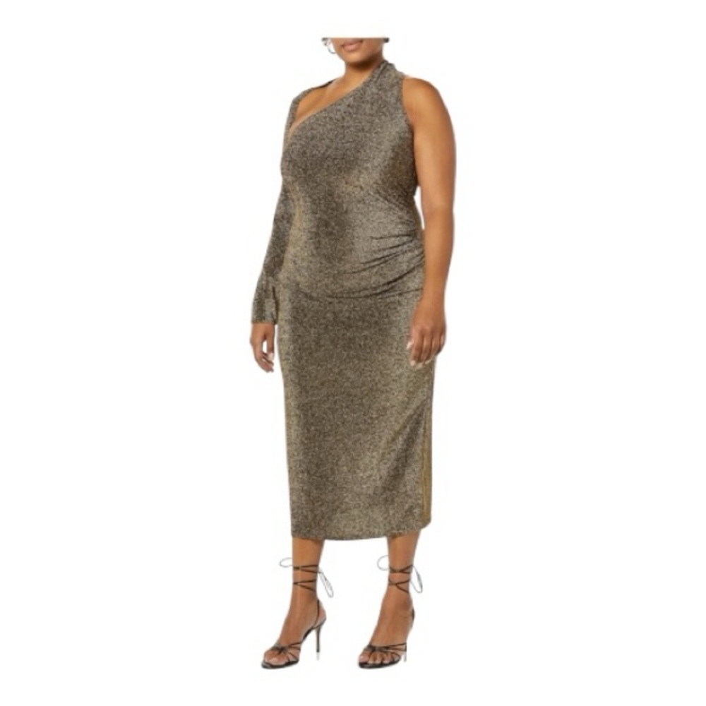 TEREA Metallic One Shoulder Midi Dress NWT XL Party Cocktail Evening